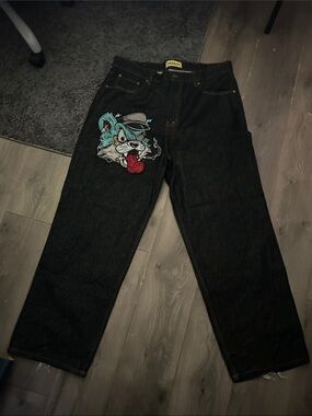 Men's Black Baggy Jeans With Patch